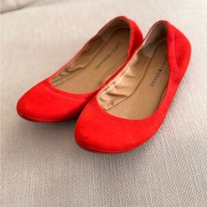 NWT Lucky Brand Emmie Leather Ballet Flat Red in Orange Red